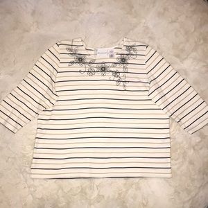Alfred Dunner Striped 3/4 Sleeve Striped Top